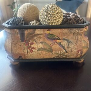 Hand Painted Tole Rectangular Bin Decor